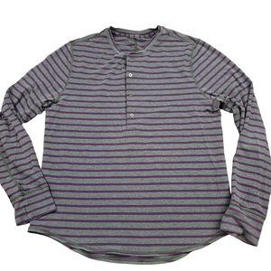 Lululemon Mens M Shirt Gray Purple‎ Stripe Long Sleeve Fourt Button Henley